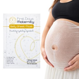 First Days Maternity - Schwangerschaft Bauchtuch Maske – 70 ml Feuchtigkeitsspendendes Serum, Vegan, Super-Pflegend, Für Babybauch & Hautelastizität, Große Passform