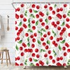 Emwnodti Cherry Shower Curtain, Cool Red Frutis Green Leaf White