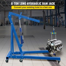 Hydraulic Long Ram Jack, 8 Tons/17363 lbs Capacity, with Single Piston Pump and Clevis Base, Manual Cherry Picker with Handlecolor: Blue