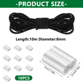 Rubber Cord, 8 mm x 10 m, Expander Rope, 8 mm, Black, Elastic Rubber Cord, Tension Rope, Tensioning Rope for Trailer Tarpaulin, Camping, Sailing, Tarpaulin Tensioner, Tarpaulin Rope with 10 Choke