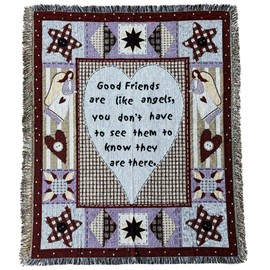 EZ.enjoy Friends & Family Like Angels Woven Tapestry Throw Blanket Wall Hanging Art Handicrafts Jacquard Multipurpose Soft Travel Mat Outdoor with Fringe Tassels 50 X 60 Inches