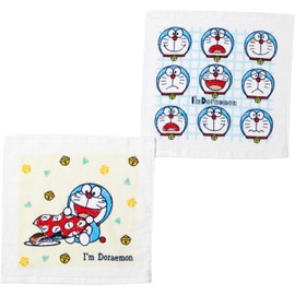 Marushin 28250050000 Hand Towel, Handkerchief, Set of 2, Case Included, Doraemon, Various Doraemon, Kindergarten, School Entrance Preparation, Kindergarten, Elementary School, Boys and Girls, 11.8 x