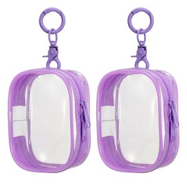 uxcell 2 Pcs 3.74x2.76 Inch Clear Figure Display Bag with Keychain, PVC Portable Small Dolls Storage Bag, Zipper Closure Carrying Display Case Pouch for Collectibles (Square Purple)