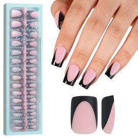 Vansiho Uñas Postizas Francesas De Gel Rosa Intenso, 150 Unidades, Cortas, Cuadradas, Suaves, Negras, Francesas, Para Uñas Postizas, 15 Tamaños