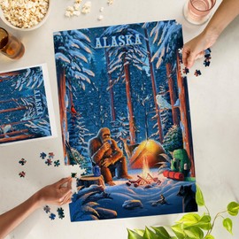 Lantern Press 1000 Piece Jigsaw Puzzle, Alaska, Find Your Inner Squatch, Camping Bigfoot