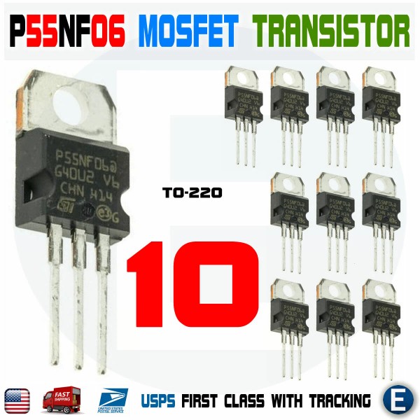ST 10Pcs STP55NF06 P55NF06 Mosfet Transistor TO-220 ST 50A 60V