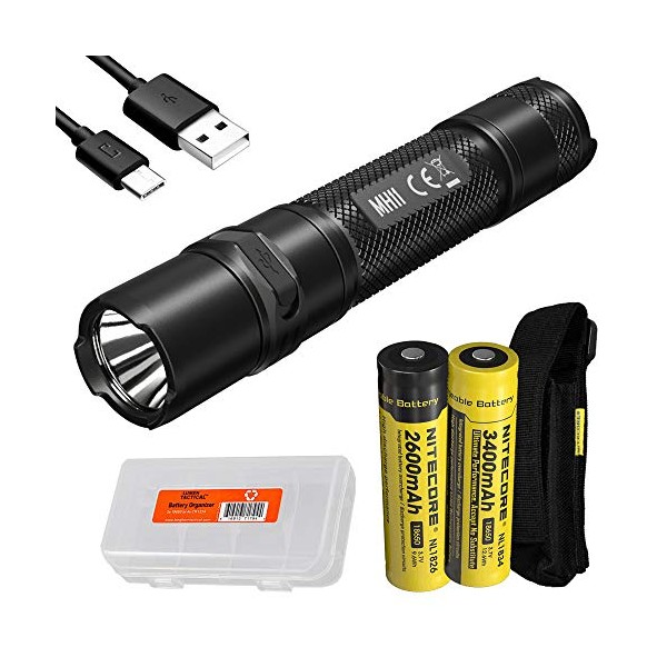 Nitecore MH11 USB-C Rechargeable EDC Flashlight, 1000 Lumen with 2x Batteries and LumenTac Battery Organizer