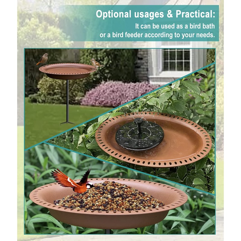 Garbuildman Extra-Large Freestanding Birdbaths Bowl, Detachable Decoration Spa with Metal