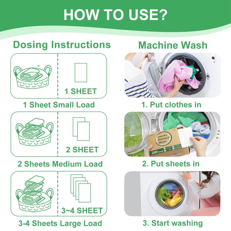Laundry Detergent Sheets, 200 Count, Fragrance Free, Eco-Friendly, Plastic-Free, Hypoallergenic,