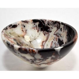 HQRP 3.3" White Black Red Chalcedony Agate Quartz Bowl Polished Natural Multicolor Handmade Crystal Mineral Specimen - India + One Polished Clear Quartz Cabochon