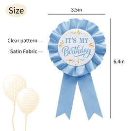 YHEZXUN It's My Birthday Tinplate Badge Pin Sky blue Satin Fabric Happy Birthday Themed Button Pin Party Decorations Award Ribbon Badge