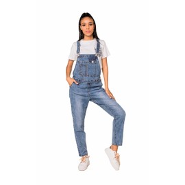 Nina Carter Women's Dungarees Jeans, Boyfriend, Denim Jumpsuit, Used Look, Summer Overalls, Blue (S512)