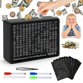 Cash Vault Wooden Money Box，Wooden Money Box with 8 Saving Targets，One Piece Cash Vault Wooden Savings Box Coin Money Savings Box with Counter ，Gift for Adults Kids Boys Girl (Black Color)