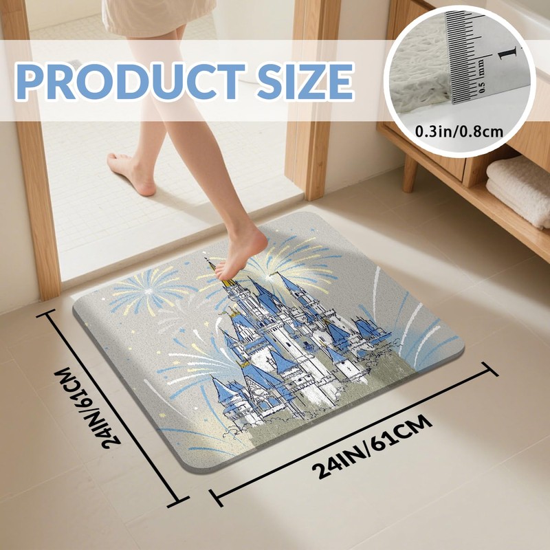Cute Cartoon Blue Castle Theme Bathroom Rugs Bath Mat Shower