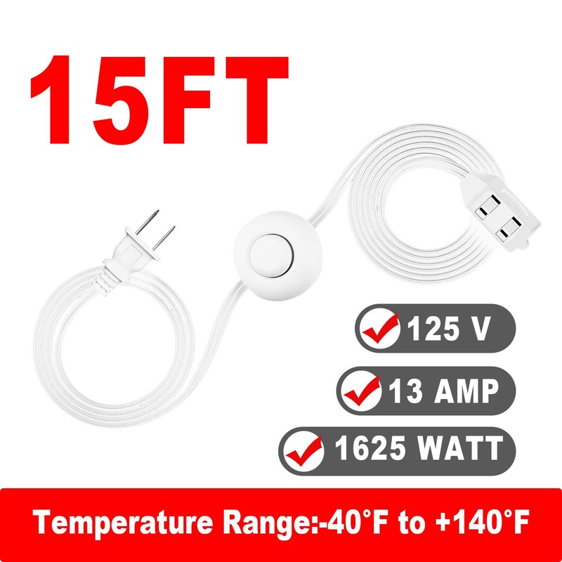 EP 2 Pack 15 ft Extension Cord with Foot Switch,