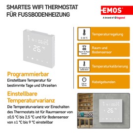 EMOS GoSmart - Smart Home Raumthermostat mit App - WiFi - IP Thermostat für Fußbodenheizung - mit Touch-Bedienung - energiesparend - Tuya, Smart Life, Google Assistant und Alexa kompatibel - weiß