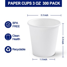 Clawsoff [300 Pack 3 oz Paper Cups White, Small Mouthwash Cups 3 OZ, Mini Disposable Bathroom Cups, Paper Cups 3 Ounce for Bathroom, Supermarket, Birthday Party, Travel, Events, Picnic, BBQ