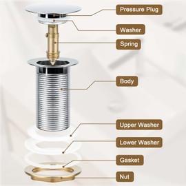 MINISOISO Drain Fitting Sink without Overflow, Pop Up Valve for Sink and Washbasin, G 1¼ Universal Drain Valve, Drain Fitting, Sink Plug, Drain Plug, Easy to Install