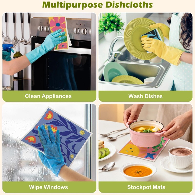 Revahope 6 Packs Swedish Dishcloths for Kitchen, Reusable Paper Towels