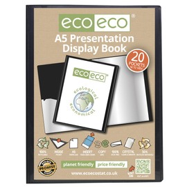eco-eco 12 x A5 50% Recycled 20 Pocket Black Folder Presentation Display Book