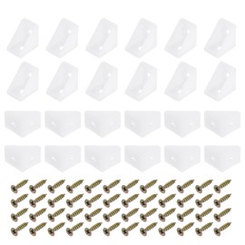 sourcing map 50Pcs 90 Degree Plastic Corner Braces, 20x15x20mm Nylon Shelf Right Angle Brackets with Screws for Cabinets, Cupboards (White)