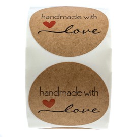 2" Inch Round Natural Kraft Handmade with Love Stickers / 500 Labels per roll
