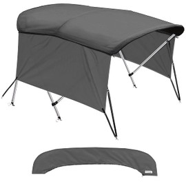 Universal 3 Bow Bimini Tops for Boats with Detachable Sidewalls, 900D Marine Canvas, Sun Shade Boat Canopy Kit, Bimini Top Hardware, Frame, Support Poles, Storage Boot, 91-96" W, Charcoal Gray