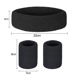 SamHeng 6 Pieces Sweatband Set, 2 Pcs Sport Headbands and 4 Pcs Moisture Wicking Wristband for Men Women, Sweat Bands for Gym Tennis Football Basketball Running Athletic Exercise Fitness (Black+Grey)