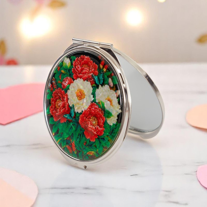 February Mountain Mother of Pearl Compact Mirror – Dual Magnification