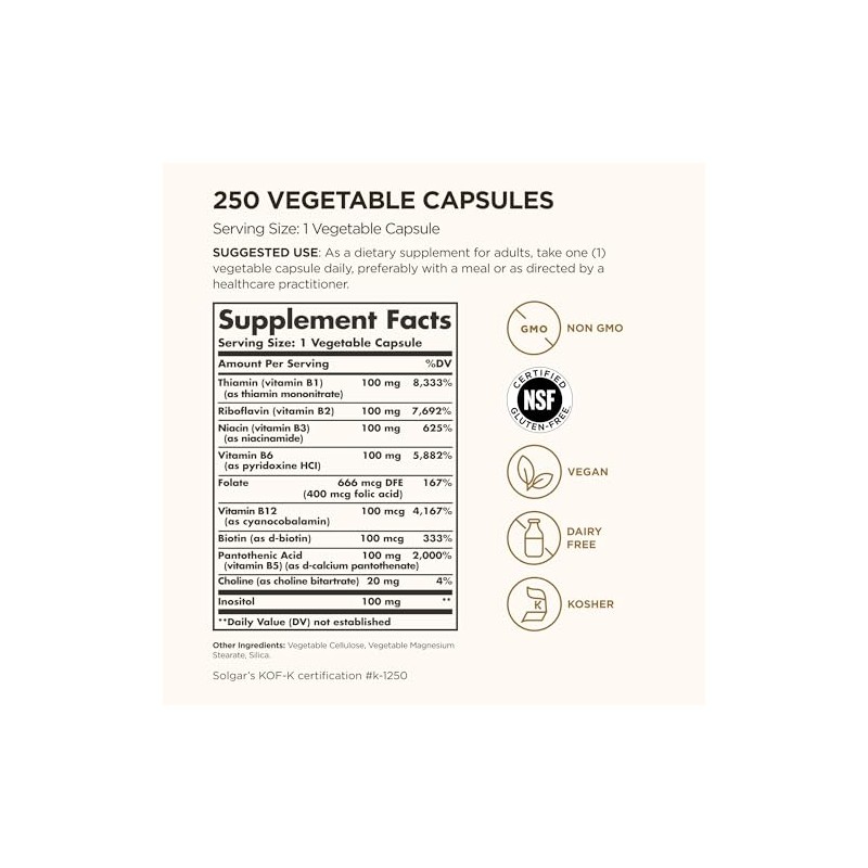 Solgar Vitamin B-Complex 100" - 250 Vegetable Capsules