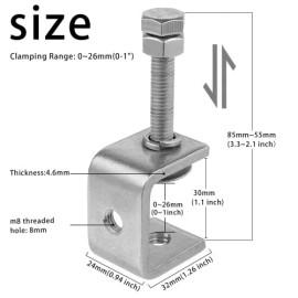 ZOWZEA 2 Pack 304 Stainless Steel Small C Clamps 1 Inch Mini Cclamps Heavy Duty With Wi