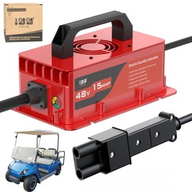 10L0L 15 Amp 48 Volt Golf Cart Battery Charger for Yamaha G19/G22 (1996-2002/2003-2007) Carts 16 FT Cord with Trickle Charge, IP67 Waterproof 3-pin Plug for Lead-Acid Battery (Red)