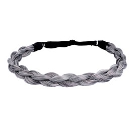 DIGUAN Chubby Narrow Synthetic Hair Braided Headband Classic Chunky Plaited Braids Elastic Stretch Hairpiece Women Girl Beauty accessory, 58g (Salt & Pepper)