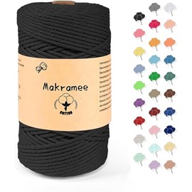 3 mm x 200 m Macrame Yarn, Cotton Yarn, Macrame Cord for Crafts, Plant Hangers - Black