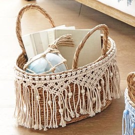 BLACK FOREST DECOR Coastal Seagrass Basket with Natural Macrame