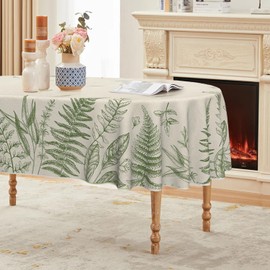 Horaldaily - Mantel de primavera ovalado de 60 x 84 pulgadas, diseño de plantas de helecho salvaje, color beige, lavable, para fiesta, picnic, cena, decoración