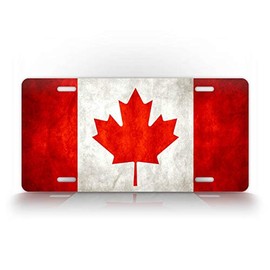 Canada Flag License Plate Maple Leaf Red & White Canadian Auto Tag