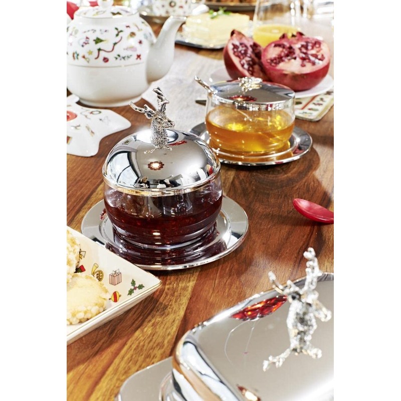 EDZARD Stag Jam Jar with Saucer and Spoon Elegant Silver-Plated