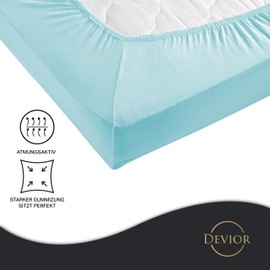 Devior Jersey fitted sheet, 140 x 200 - 160 x 200 cm, aqua, bed sheet, 100% cotton, up to 22 cm mattress height elastic band, Oeko-Tex made in green, fitted sheets, mattress cover, 140 x 200 cm