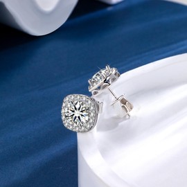 LANCHARMED Moissanite Earrings Stud for Men, 925 Sterling Silver Lab Created Diamond Earring D Color VVS1 0.5-1 Carat Real Moissanite Studs Square Earring for Men Jewelry Gifts for Women