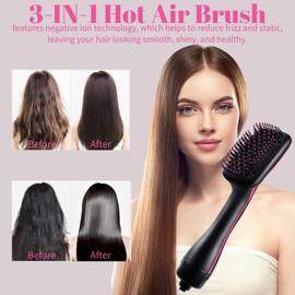 Hair Dryer Brush Blow Dryer Brush in One, 3 in 1 One Step Hair Dryer and Styler, Negative Ion Hair Dryer Straightener Hot Air Brush Hair Styling Tool for Straightening Drying Smooth Hair