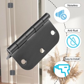 Matte Black Door Hinges 20 Pack 3.5x3.5 Inch Interior Door Hinges for Doors Rounded 5/8"" Radius Corners Iron Hinge Door Round Hinge Hardware, 3.5 * 3.5in
