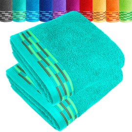 Lashuma Set of 2 Terry Towelling Hand Towels 50 x 100 cm Turquoise - Sea, Lugano Soft Cotton Towel Made of 100% Cotton