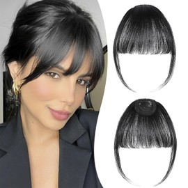 mtuihfo Clip in Fringe,Human Hair Fringe Clip in Hair Extensions,Bangs Hair Clip with Temples Hairpieces (Black)