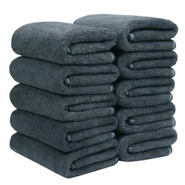 Microfiber Face Towels, Set of 10, Approx. 13.8 x 29.5 inches (35 x 75 cm), Soft, Fluffy, Fast, Water Absorbent, Quick Drying, Breathable, Popular, For Home and Business Use (Sax)