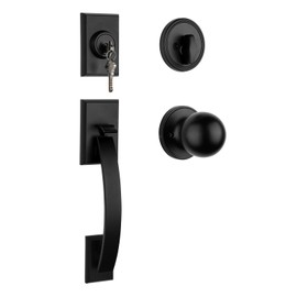 Haidms Front Door Lock Set, Black Front Door Handle and Deadbolt Set, Entry Door Locksets with Deadbolt Single Cylinder, Exterior Door Handle Set
