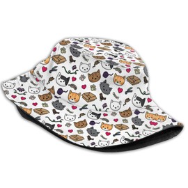 Funny Cute Cats Bucket Hats for Women Men Cartoon Pattern Fisherman Hat Packable Sun Hats, Cute Cats019, One Size