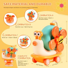 Bambebe Suction Cup Toy from 6-12 Months, 3-in-1 Montessori Bath Toy from 1 2 3 Years, Baby Sensory Motor Skills Toy for 7 8 9 10 Months Boys Girls Children Gifts (Orange)