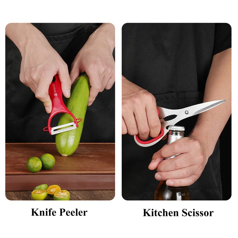 Kitchen Knife Set, 9-Piece Red Kitchen Knife Set with Acrylic