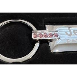 JEEP PATRIOT Jeweled Rectangular Silver Key Ring PINK Jewels NEW IN BOX